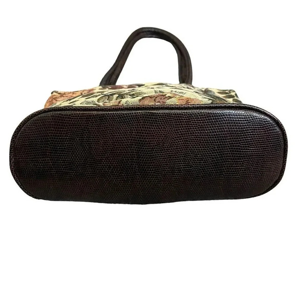 Vintage Bueno Tapestry Cottage Bag Shoulder Handbag Floral Brown Purse Medium - Picture 4 of 10